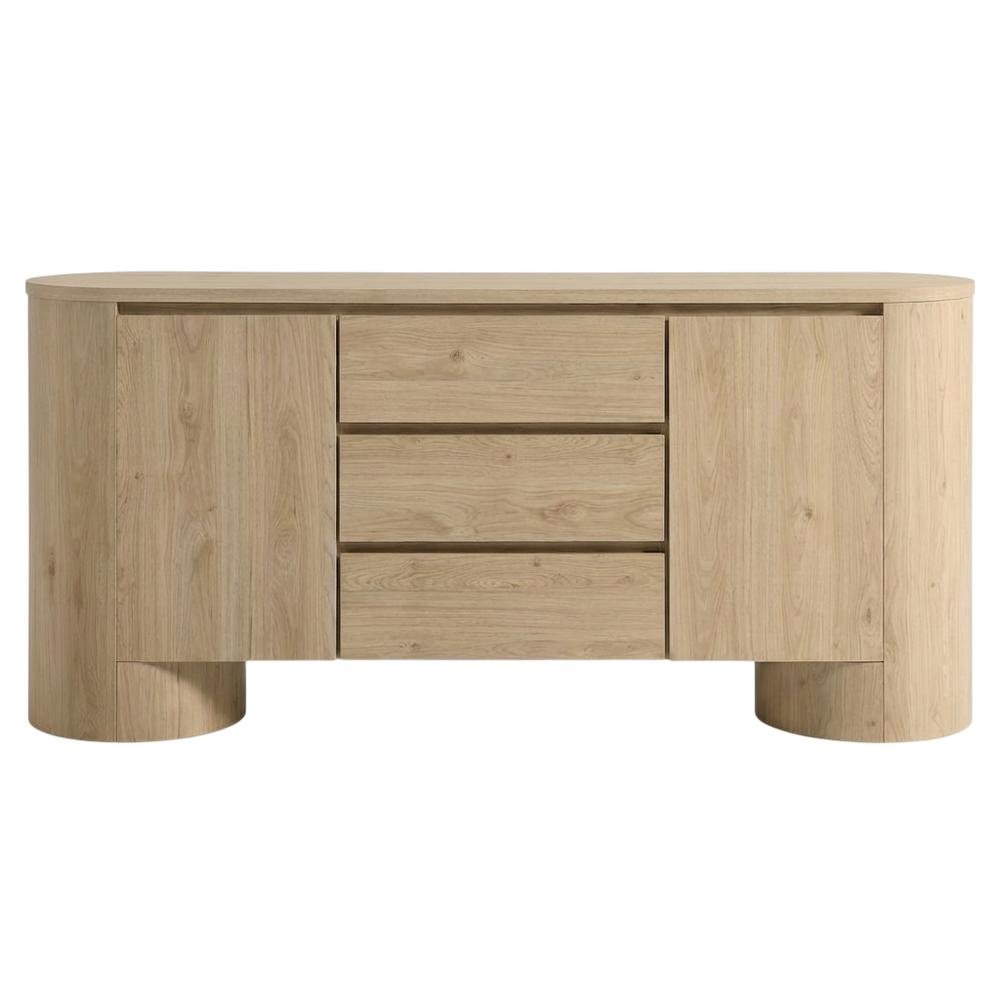 Rustic Rounded Sideboard Storage Cabinet With Spacious Interior, Durable Design