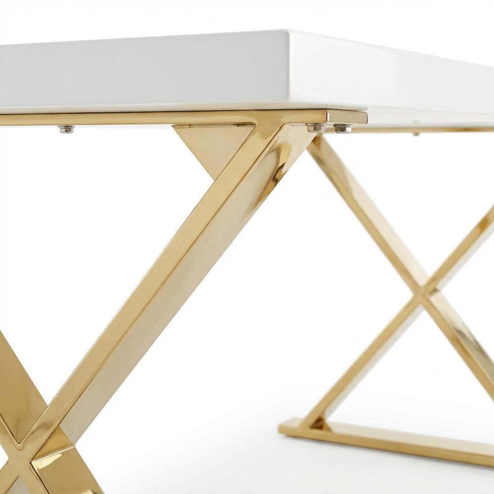 White Rectangular Dining Table, Modern X-Base, Seats 6