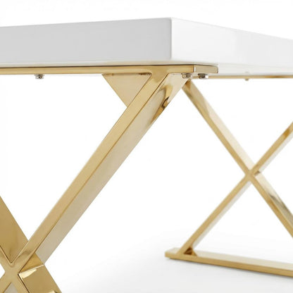 White Rectangular Dining Table, Modern X-Base, Seats 6