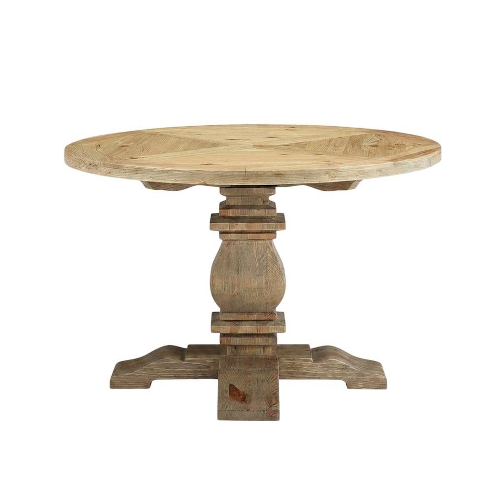 Brown Round Pine Wood Dining Table, Modern Farmhouse, Seats 4