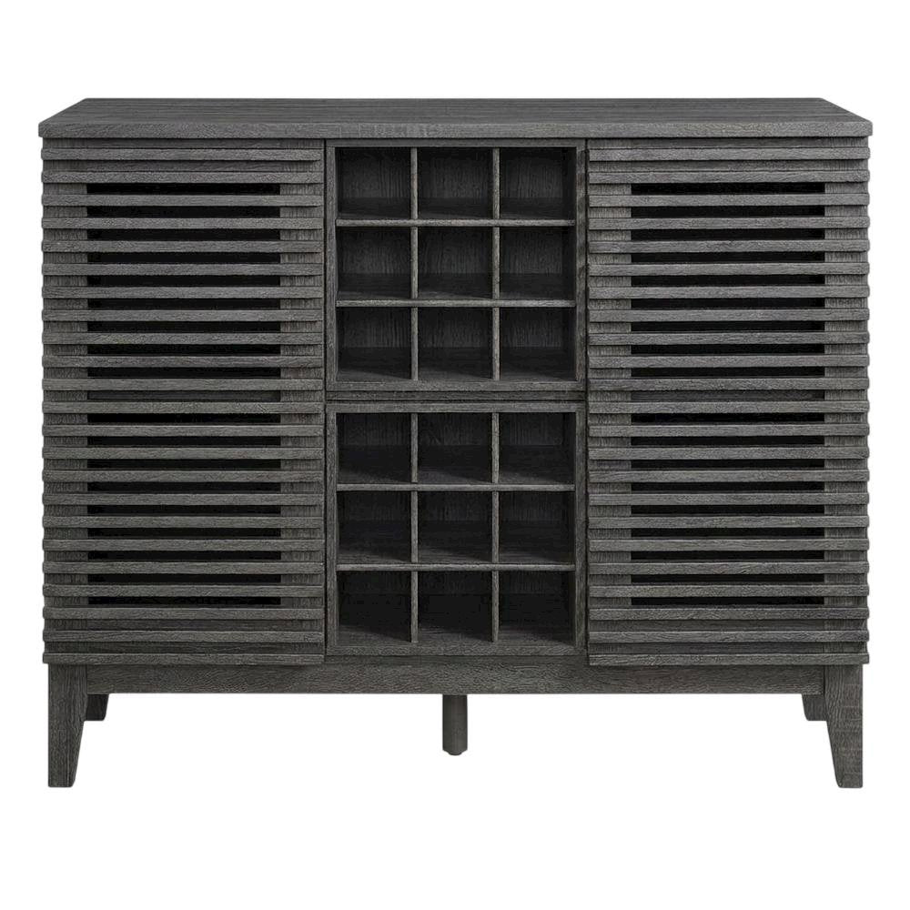 Charcoal Bar Cabinet, Bicast Leather, 46 Inch Wide, Modern Style