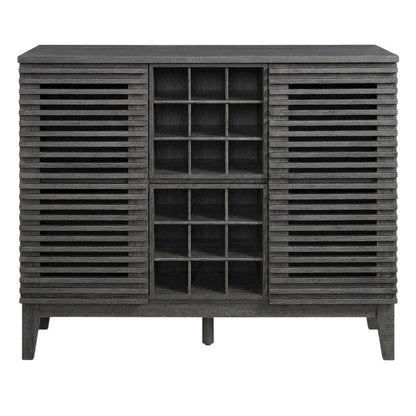 Charcoal Bar Cabinet, Bicast Leather, 46 Inch Wide, Modern Style