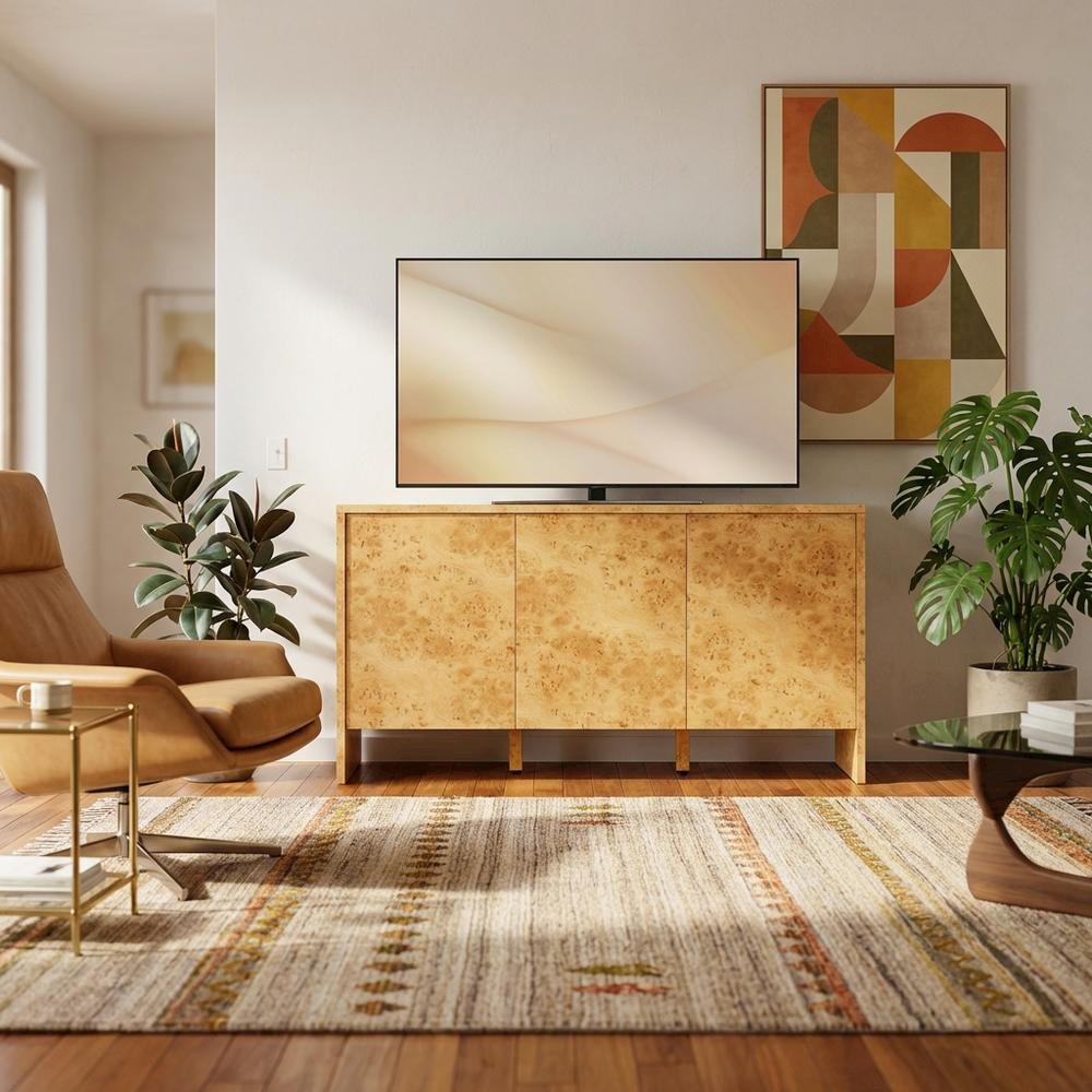 Burl Wood Sideboard with Spacious Storage and Elegant Finish