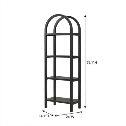 Black Narrow Arched Bookshelf, Elevated Shelves, Engineered Wood Construction