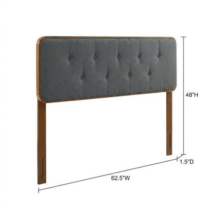 Tufted Fabric and Wood Queen Size Headboard with Storage, Walnut Charcoal