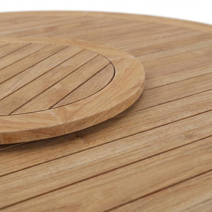 Natural Teak Outdoor Round Dining Table, Lazy Susan, Seats 6