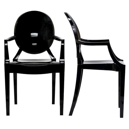 Acrylic High-Back Dining Armchairs with Arms, Black, Set of 2