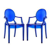 Acrylic High-Back Dining Armchairs with Arms, Blue, Set of 2