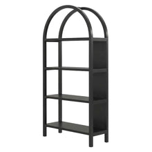 Black engineered wood bookshelf with arched top and spacious shelves