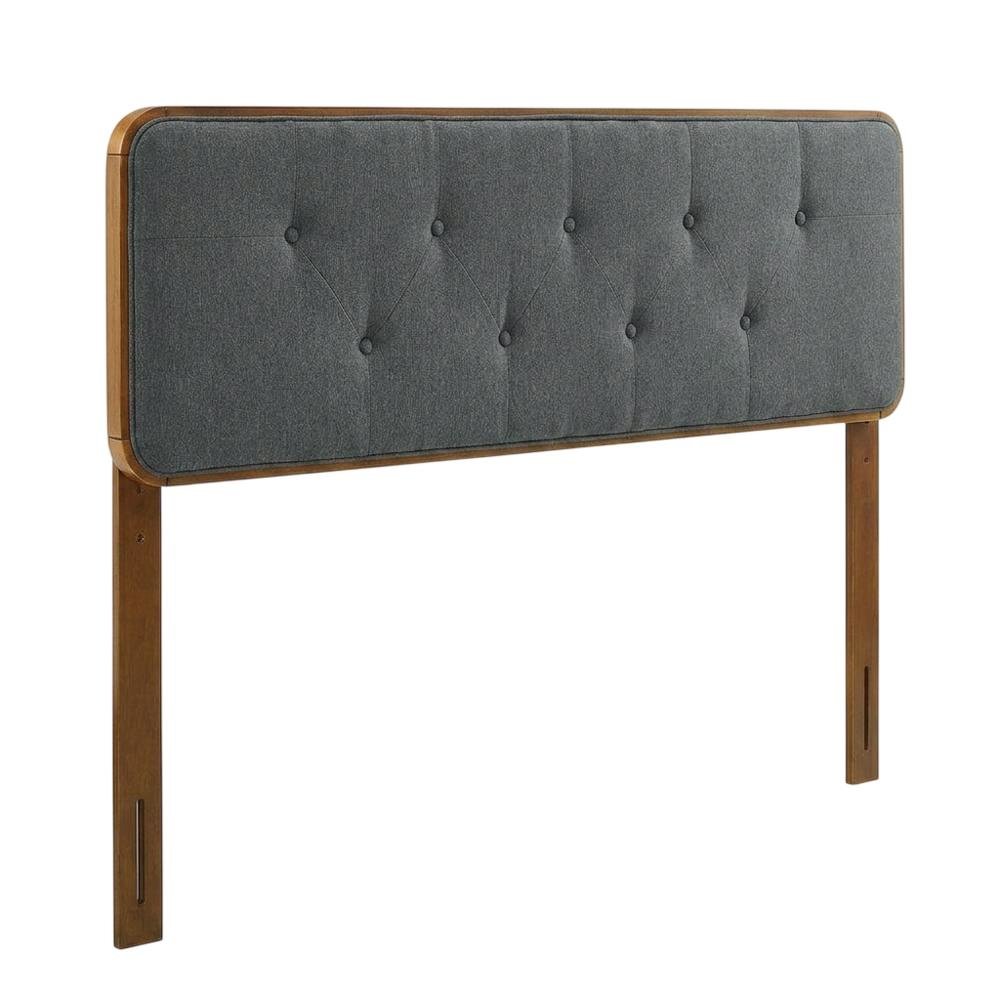 Tufted Fabric and Wood Queen Size Headboard with Storage, Walnut Charcoal