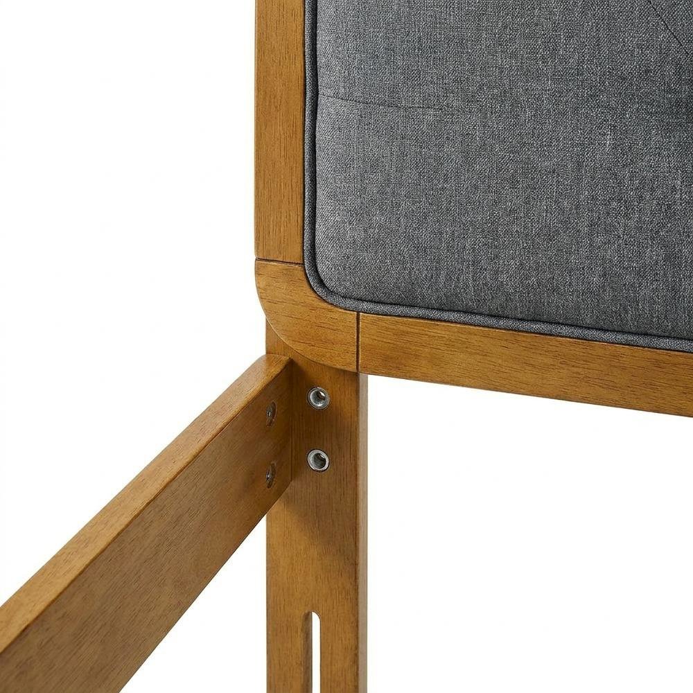 Tufted Fabric and Wood Queen Size Headboard with Storage, Walnut Charcoal