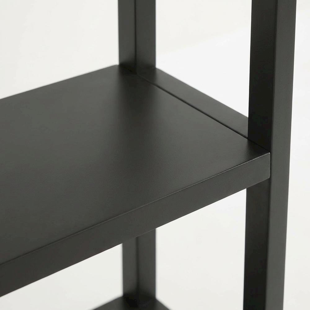 Black engineered wood bookshelf with arched top and spacious shelves