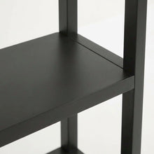 Black engineered wood bookshelf with arched top and spacious shelves