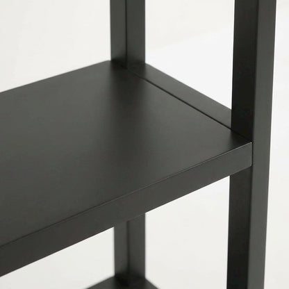 Black engineered wood bookshelf with arched top and spacious shelves