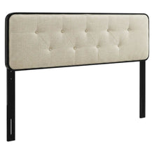 Fabric and Wood Button-Tufted King Headboard Only for Bed Frame, Black Beige