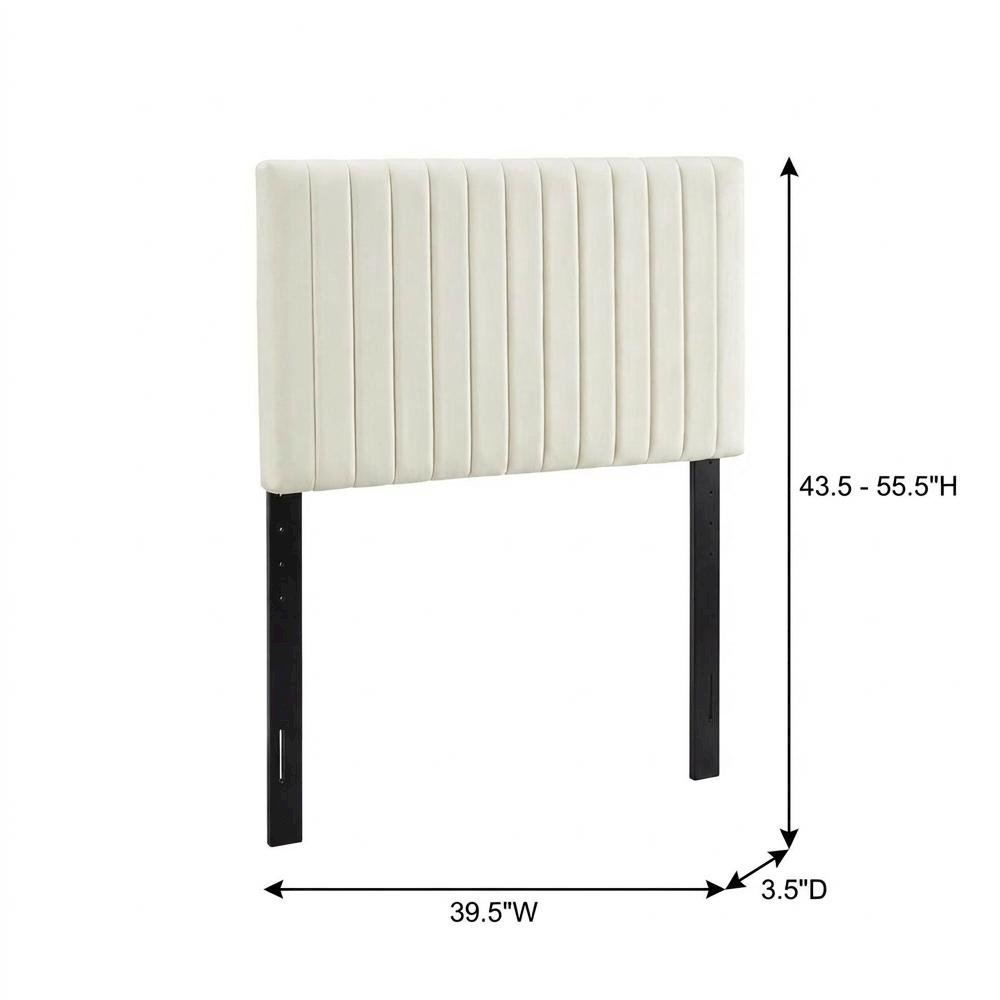 Ivory Velvet Twin Headboard with Padded Upholstery and Elegant Design