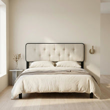 Fabric and Wood Button-Tufted King Headboard Only for Bed Frame, Black Beige
