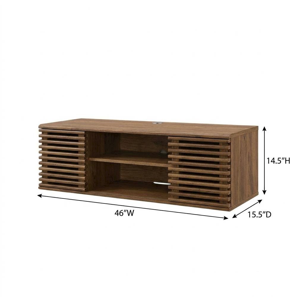 Wooden brown wall-mount TV console with sleek design and sturdy build