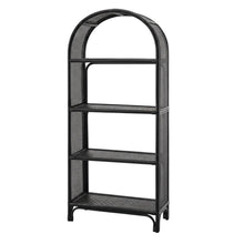 Black Arched Rattan Bookshelf with Slim Shelves and Natural Finish