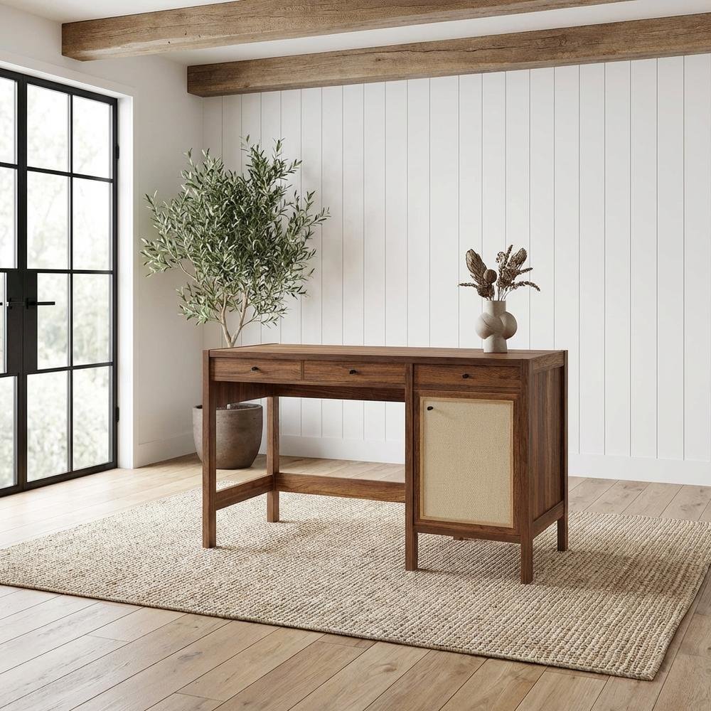 Wood Grain Office Desk with Spacious Surface and Sturdy Construction