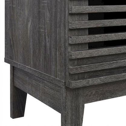 Charcoal Bar Cabinet, Bicast Leather, 46 Inch Wide, Modern Style