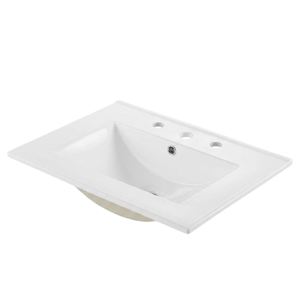 White 24-Inch Ceramic Bathroom Sink Top, Centerset Faucet Holes