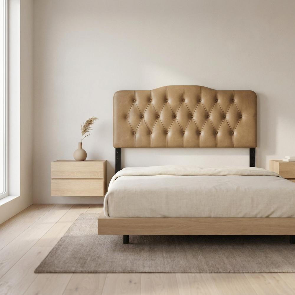Faux Leather-Upholstered Queen Headboard with Tall Leg Posts, Queen ,Toast