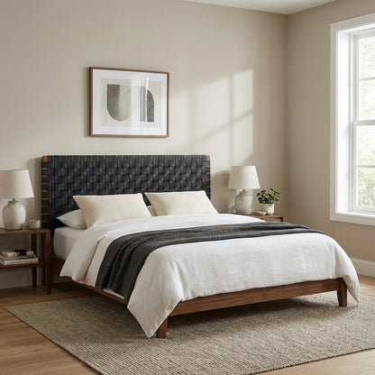 Vegan Leather Queen Headboard Wall-Mount Design with DurableTexture
