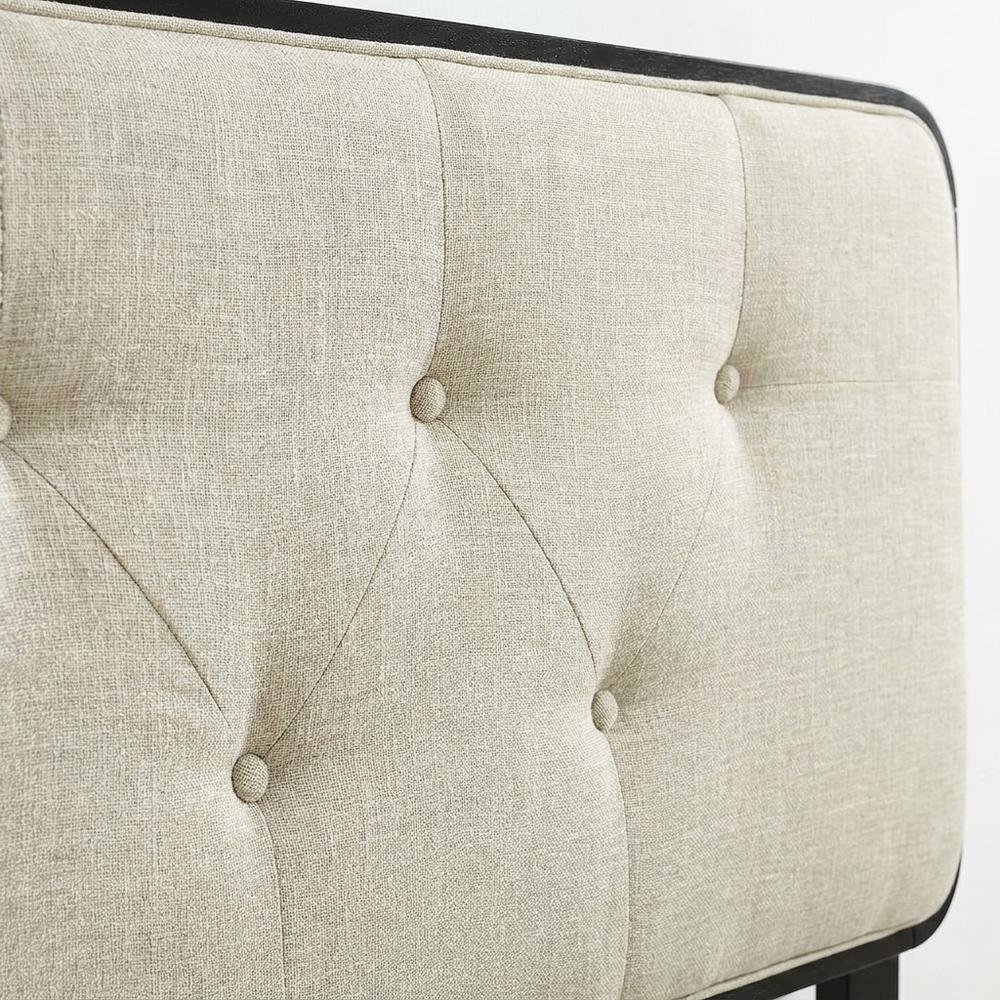 Fabric and Wood Button-Tufted King Headboard Only for Bed Frame, Black Beige