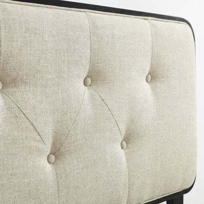 Fabric and Wood Button-Tufted King Headboard Only for Bed Frame, Black Beige
