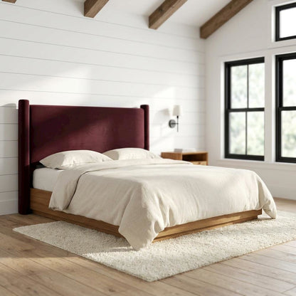 Performance Velvet Padded Headboard, Full Size Upholstered Bed Frame, Mulberry