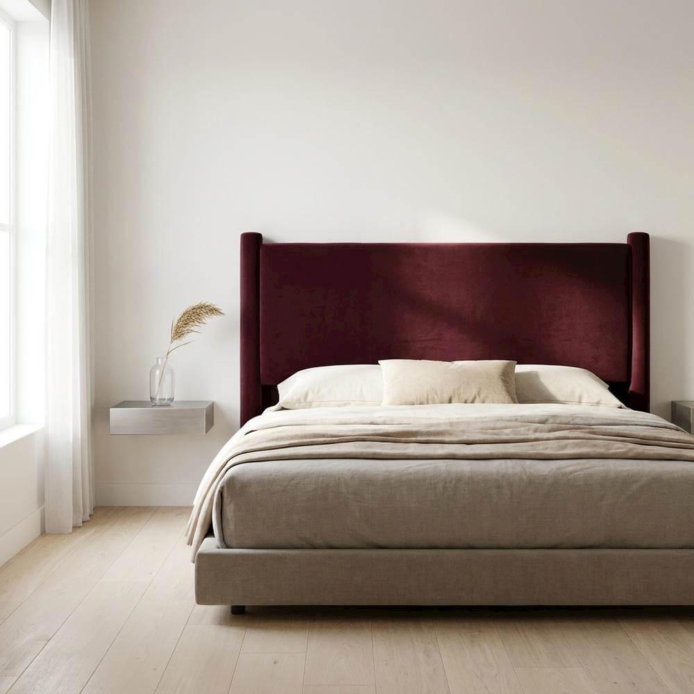 Performance Velvet Padded Headboard, Full Size Upholstered Bed Frame, Mulberry