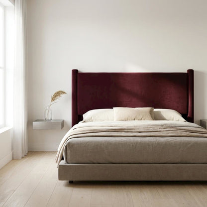 Performance Velvet Padded Headboard, Full Size Upholstered Bed Frame, Mulberry