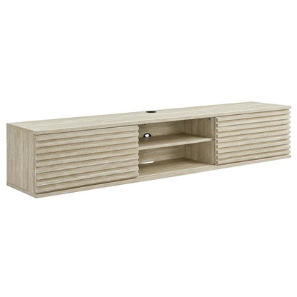 Gray faux wall-mount media console, solid construction, 70-inch design