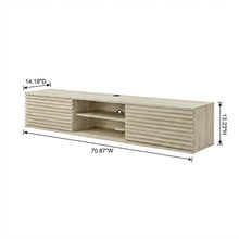 Gray faux wall-mount media console, solid construction, 70-inch design