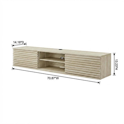 Gray faux wall-mount media console, solid construction, 70-inch design