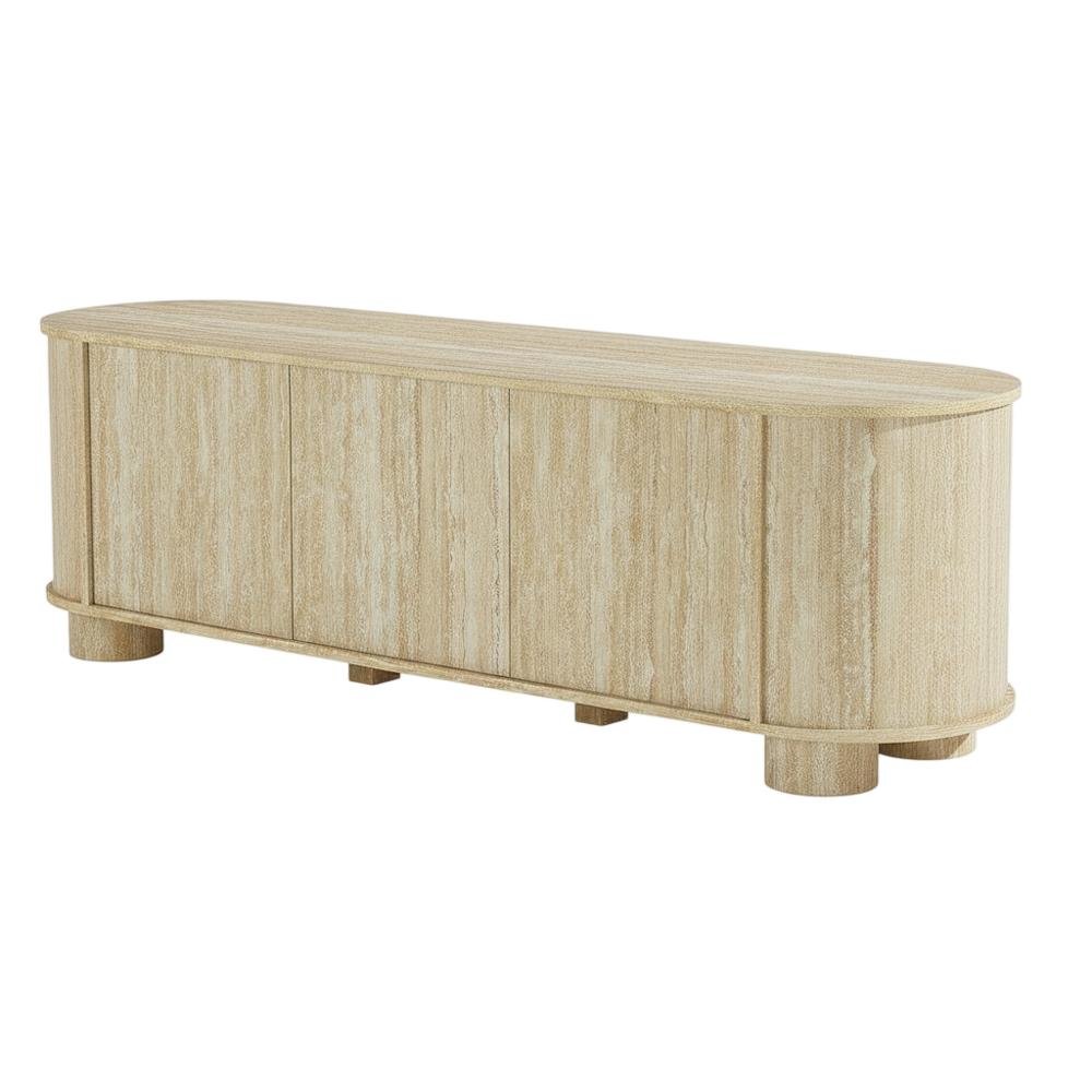 Gray Faux Travertine TV Stand with Solid Mango Construction