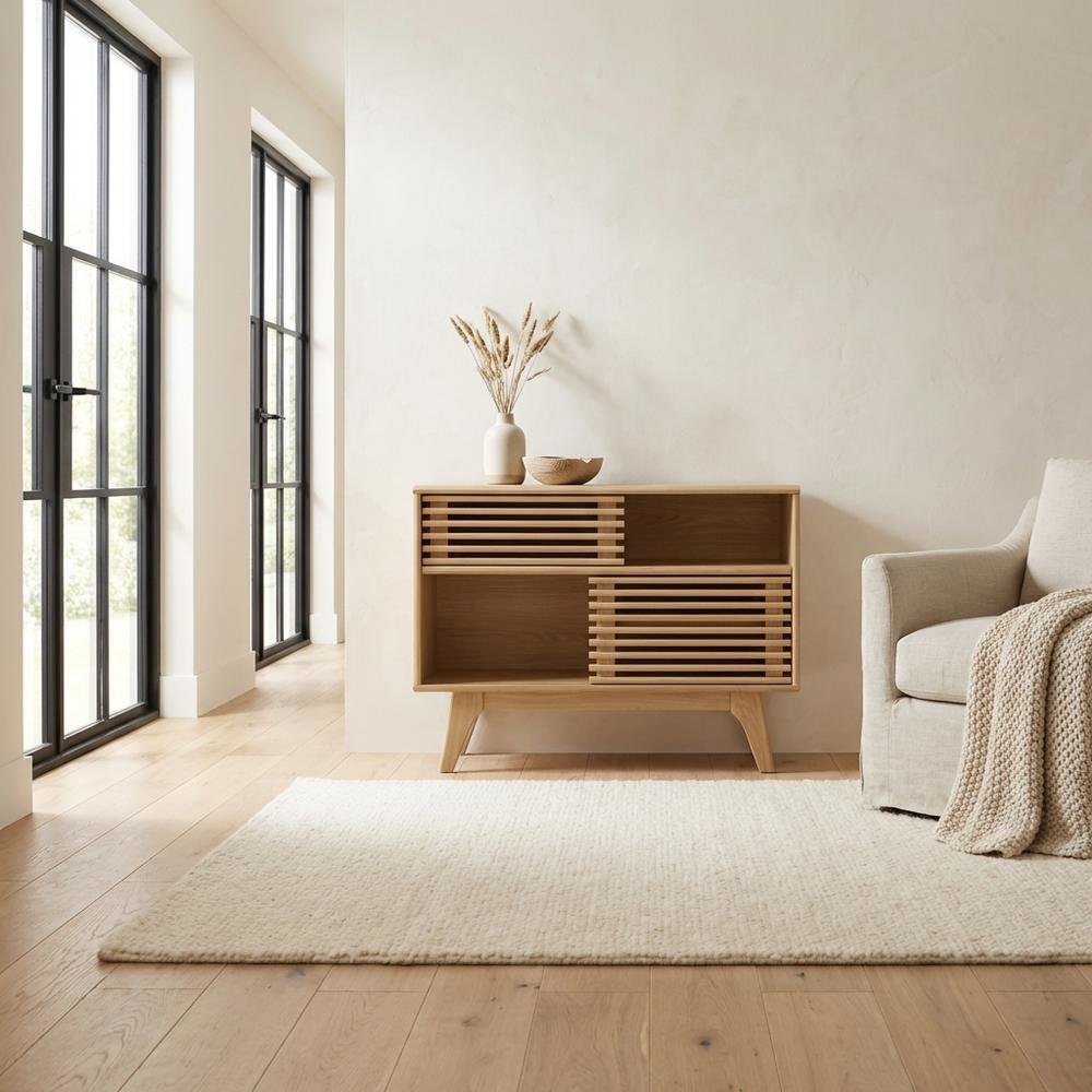Brown wood TV stand with sleek design and sturdy construction