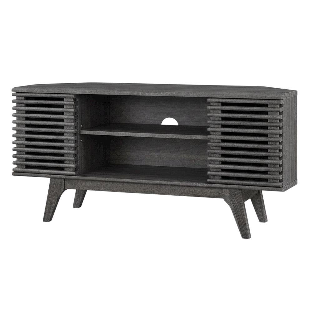 Gray wood corner TV stand with sleek design and sturdy construction