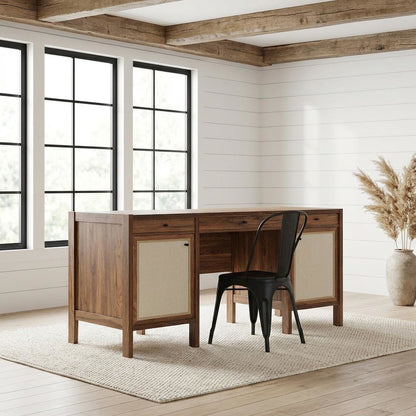 Wood Grain Office Desk with Spacious Surface and Modern Design