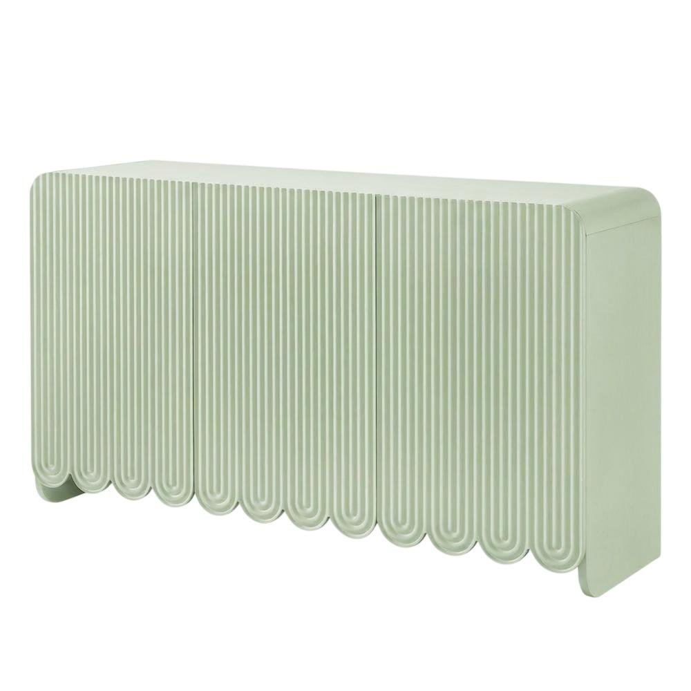Scalloped And Fluted Storage Cabinet With Elegant Design In Neutral Finish