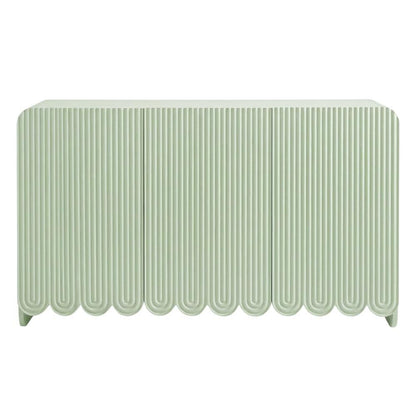 Scalloped And Fluted Storage Cabinet With Elegant Design In Neutral Finish