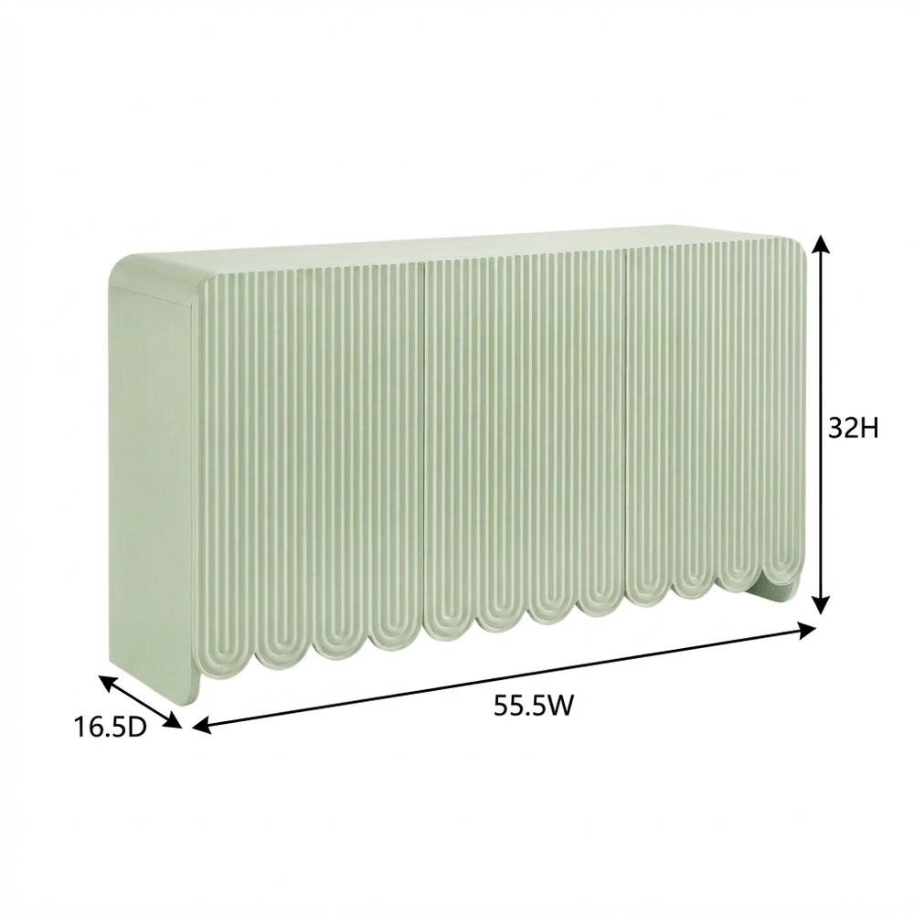 Scalloped And Fluted Storage Cabinet With Elegant Design In Neutral Finish