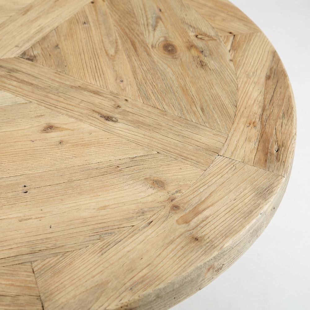 Brown Round Pine Wood Dining Table, Modern Farmhouse, Seats 4