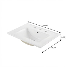 White 24-Inch Ceramic Bathroom Sink Top, Centerset Faucet Holes