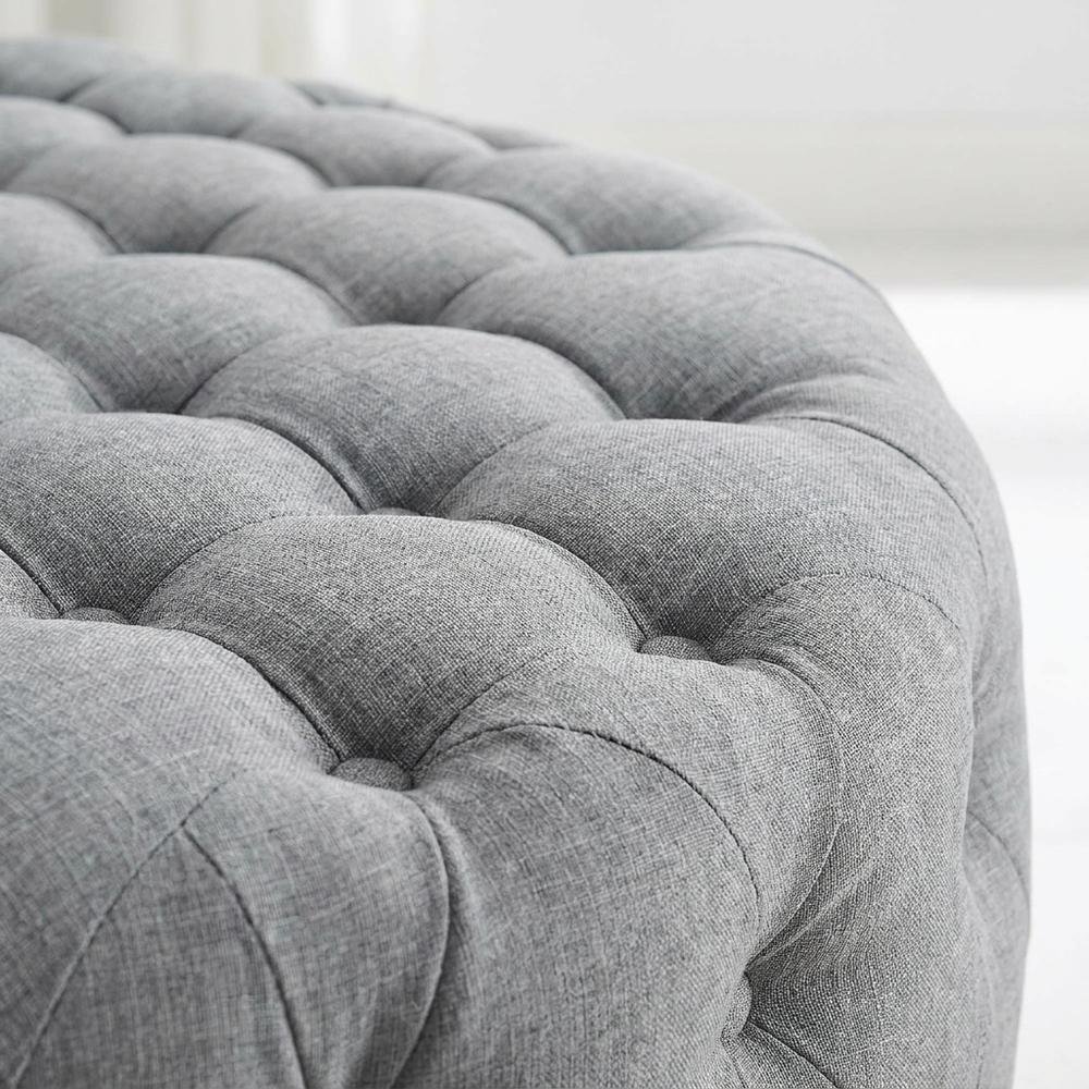 Light Gray Fabric Ottoman, Neutral Soft Upholstered Seat for Room