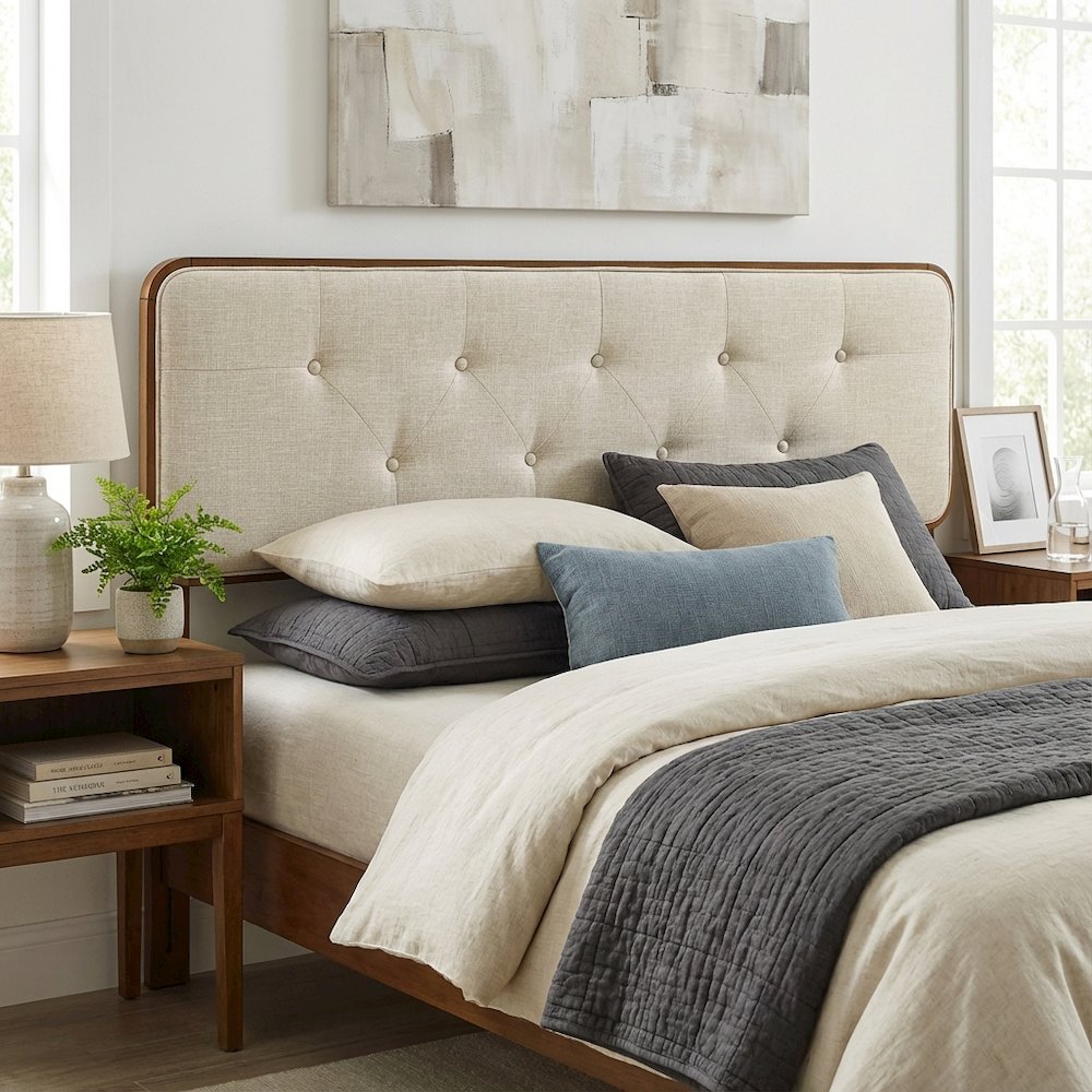 Tufted Gray Fabric Twin Headboard with Wooden Frame and Upholstered Design