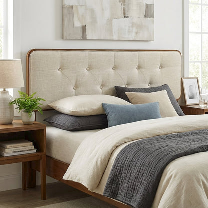 Tufted Gray Fabric Twin Headboard with Wooden Frame and Upholstered Design