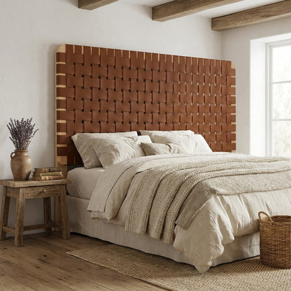 Vegan Leather Full Headboard with Woven Texture and Durable Frame