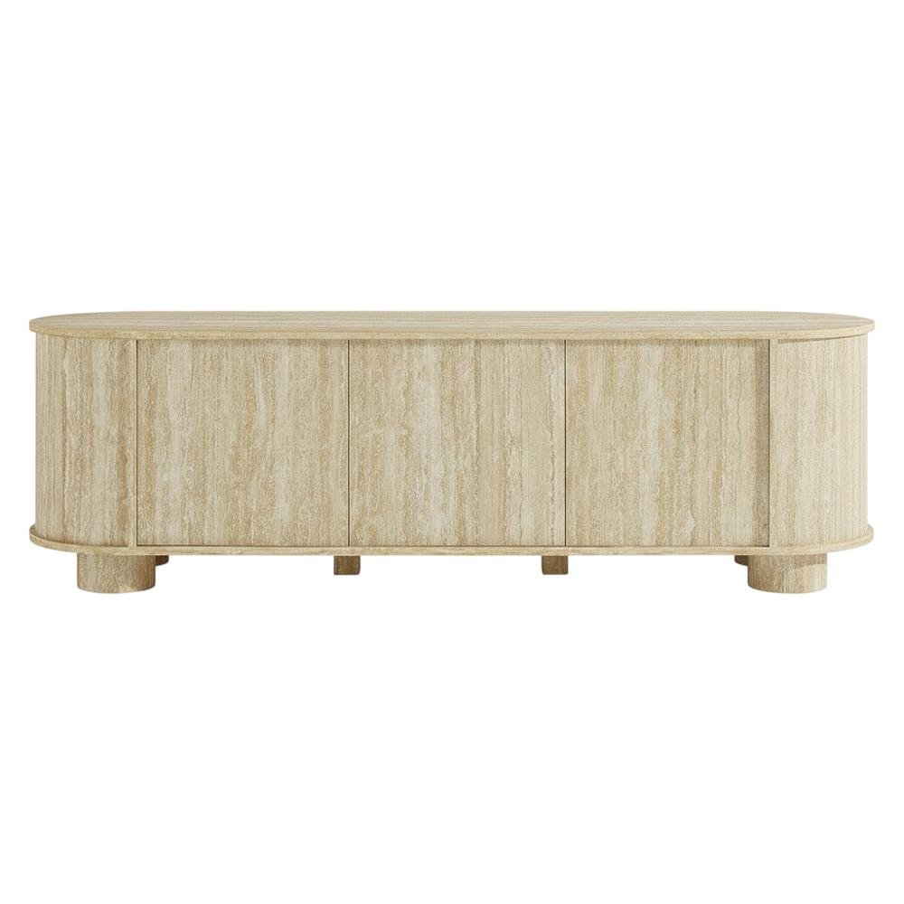 Gray Faux Travertine TV Stand with Solid Mango Construction